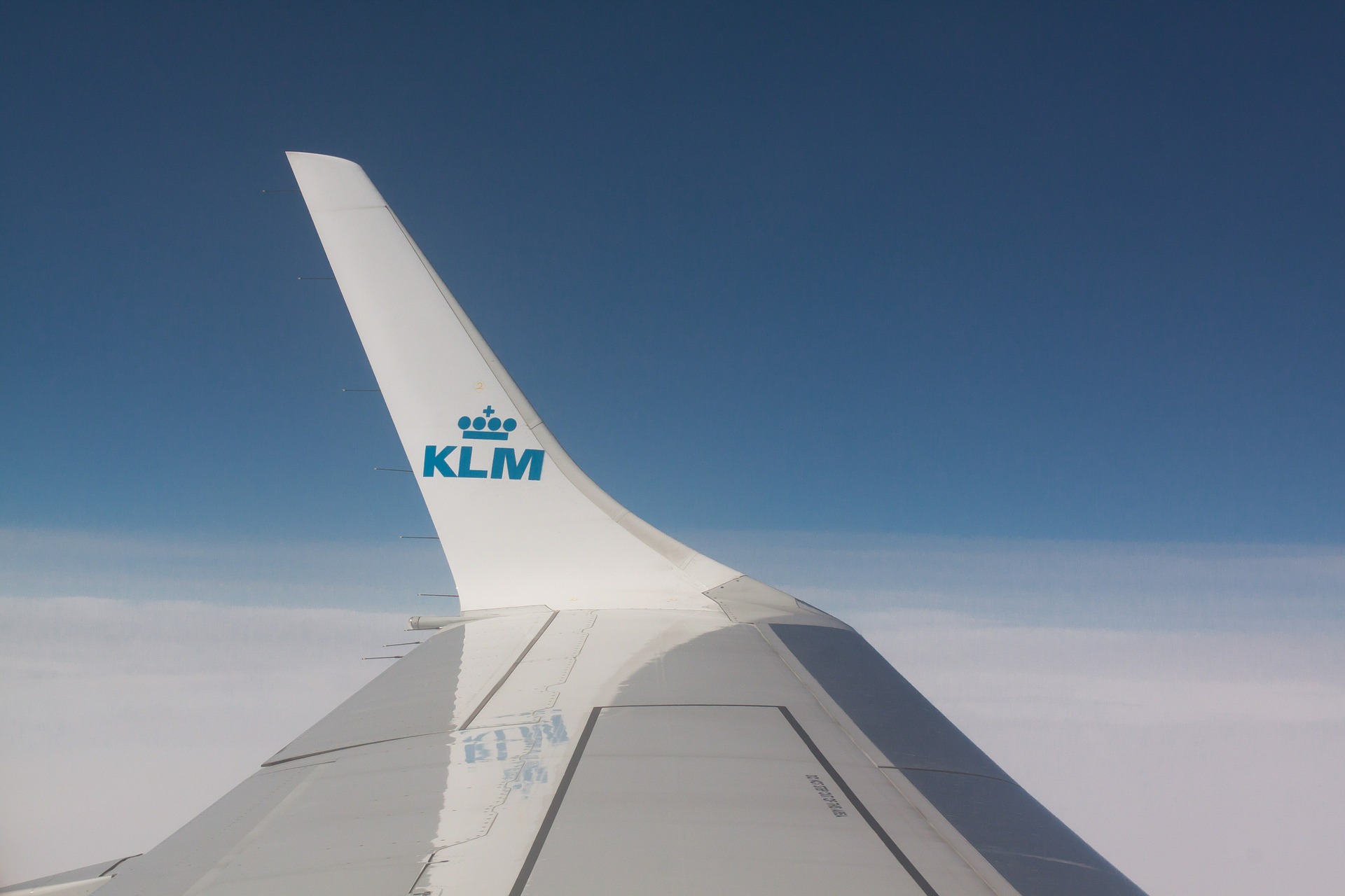 KLM vleugelfoto in de lucht